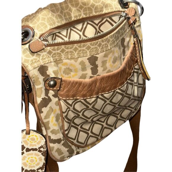 Spacious FOSSIL KEYPER Canvas & Leather LINEN / TAN / LEMON Crossbody‎ Messenger - Picture 8 of 13